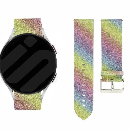 Leather Strap with Glitters, rainbow, on a watch, 3/4 front view