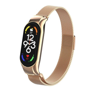 Milanese Strap, rose gold, on a watch, 3/4 front view
