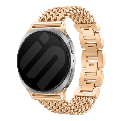 Metal Mesh Strap, rose gold, on a watch, 3/4 front view