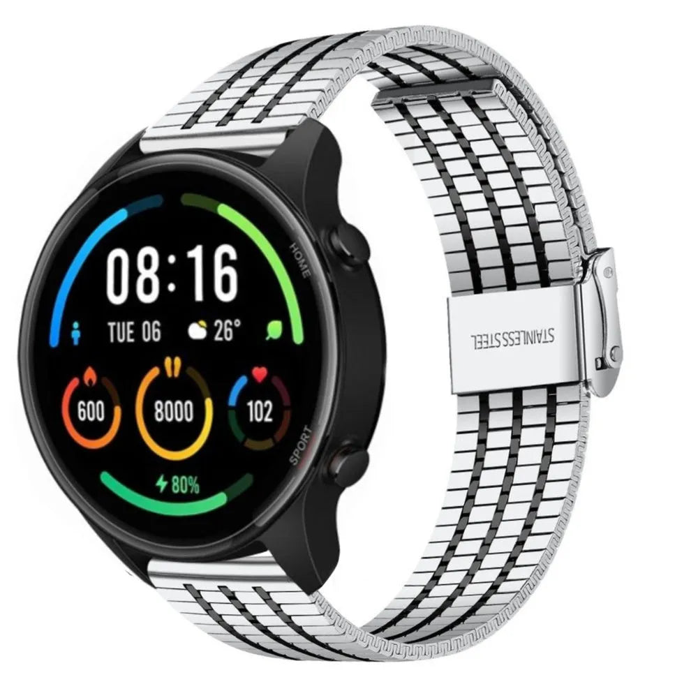 Fine Steel Strap, silver/black, on a watch, 3/4 front view
