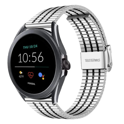 Fine Steel Strap, silver/black, on a watch, 3/4 front view