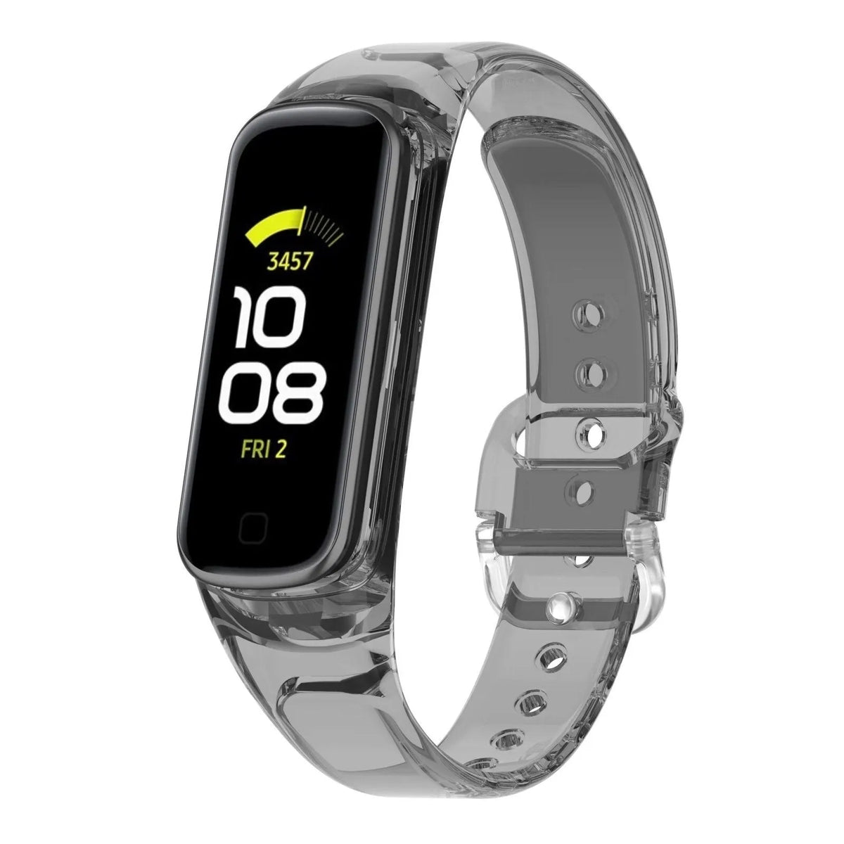 Silicone Colour Changing Crystal, transparent black, on a watch, 3/4 front view