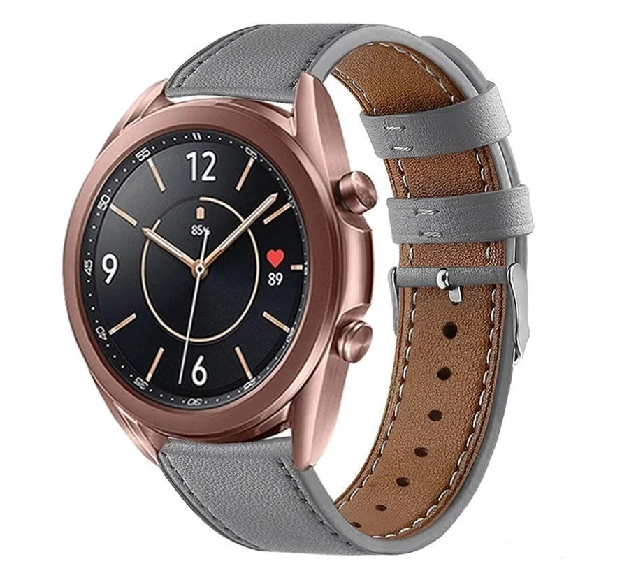 Modern Leather Strap, grey, on a watch, 3/4 front view