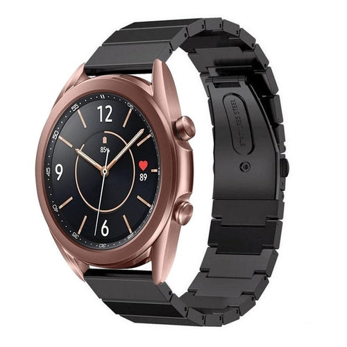 Premium Metal Strap, black, on a watch, 3/4 front view