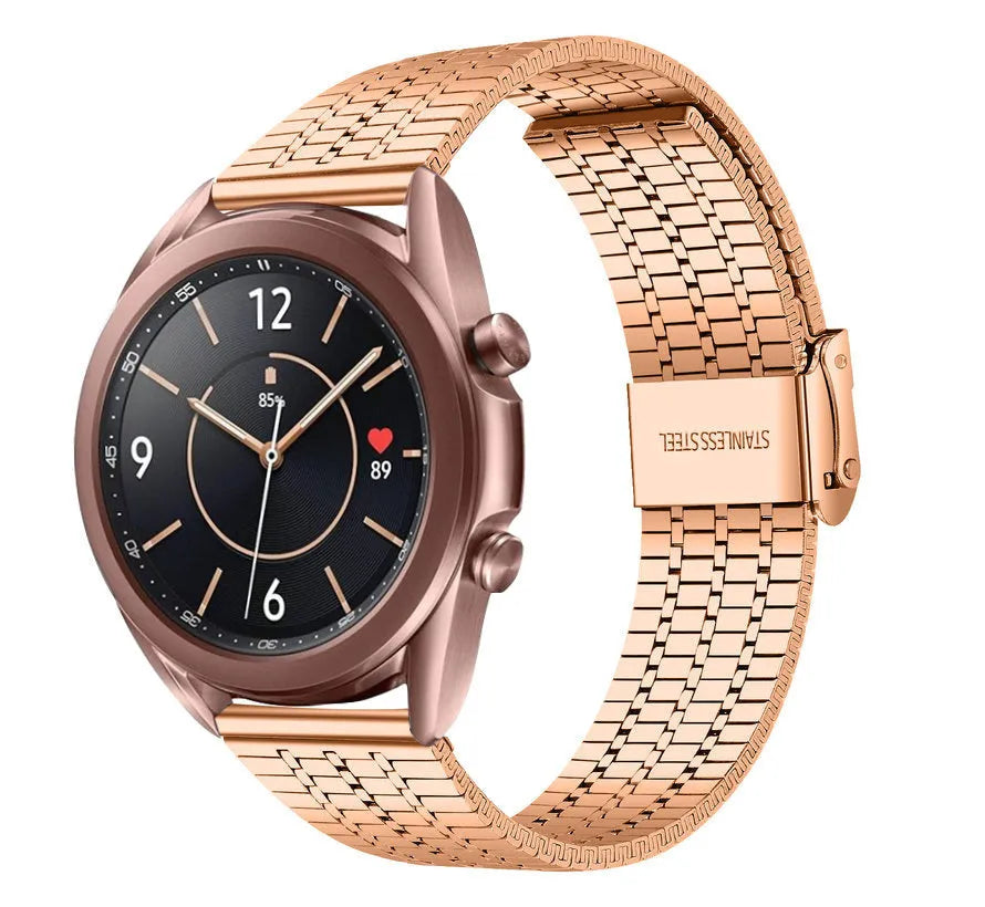 Fine Steel Strap, rose gold, on a watch, 3/4 front view