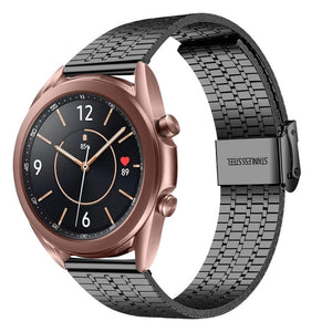 Fine Steel Strap, black, on a watch, 3/4 front view