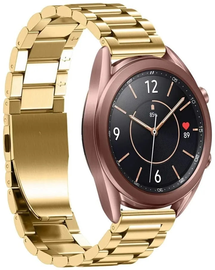 Steel Strap, gold, on a watch, 3/4 front view