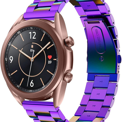 Steel Strap, pearlescent, on a watch, 3/4 front view