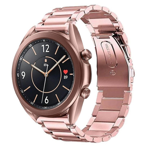 Steel Strap, pink, on a watch, 3/4 front view