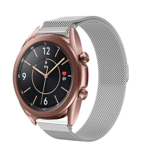 Milanese Strap, silver, on a watch, 3/4 front view