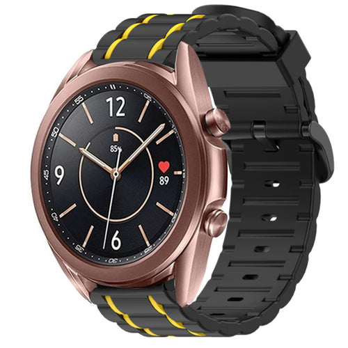 Silicone Strap 'Tough', black/yellow, on a watch, 3/4 front view