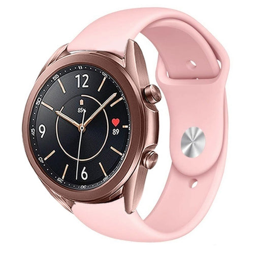 Silicone Sport Strap, pink, on a watch, 3/4 front view