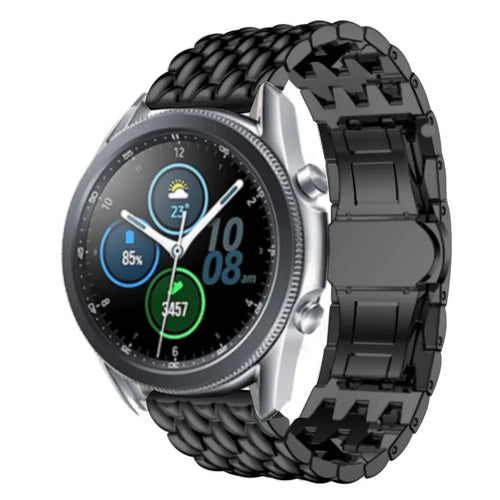 Steel Dragon Strap, black, on a watch, 3/4 front view