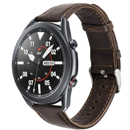 Leather Strap, dark brown, on a watch, 3/4 front view