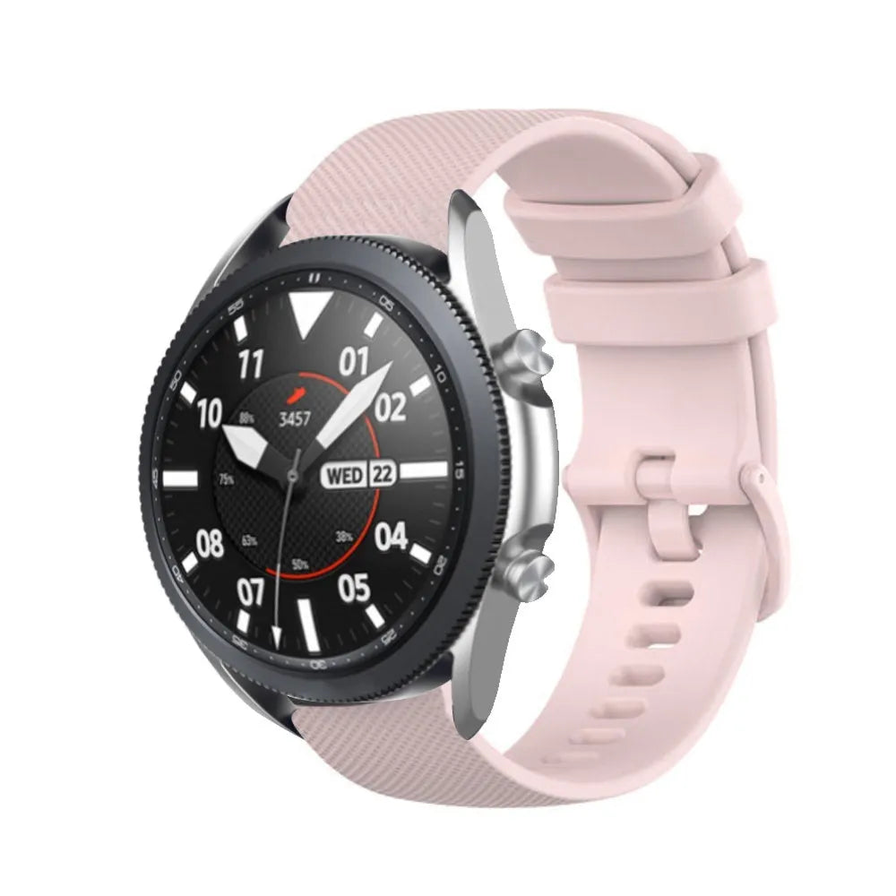 Premium Silicone Strap, pink, on a watch, 3/4 front view