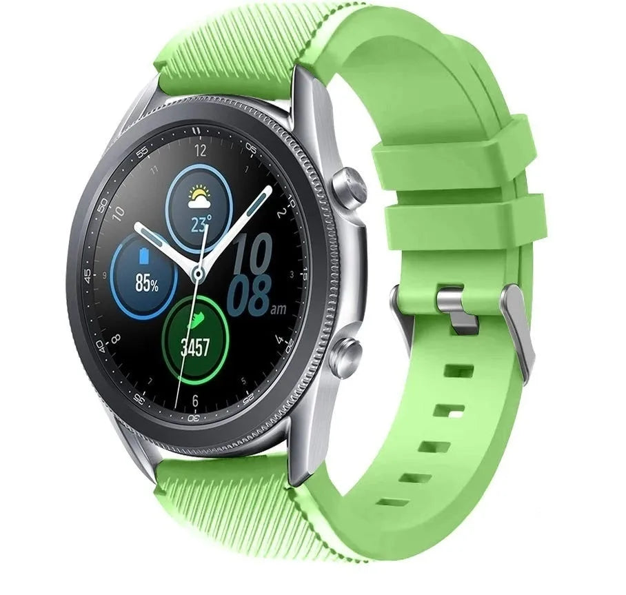Twill Silicone Strap, light green, on a watch, 3/4 front view