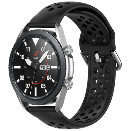 Breathable Silicone Strap, black, on a watch, 3/4 front view