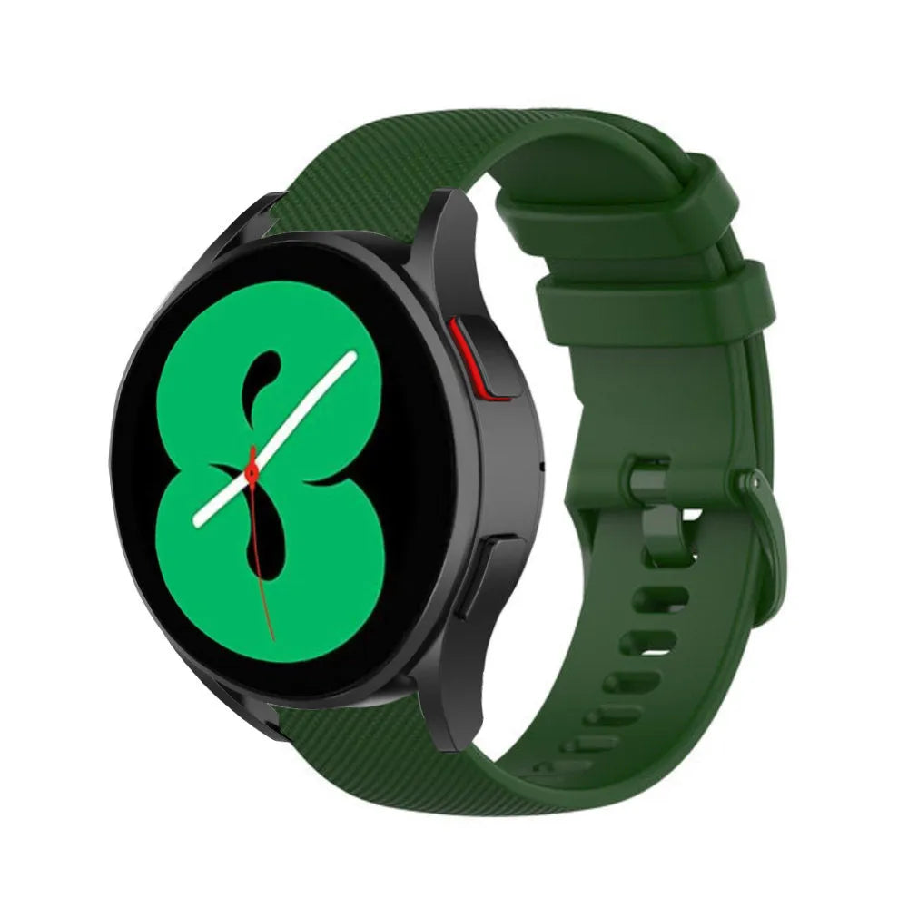 Premium Silicone Strap, army green, on a watch, 3/4 front view