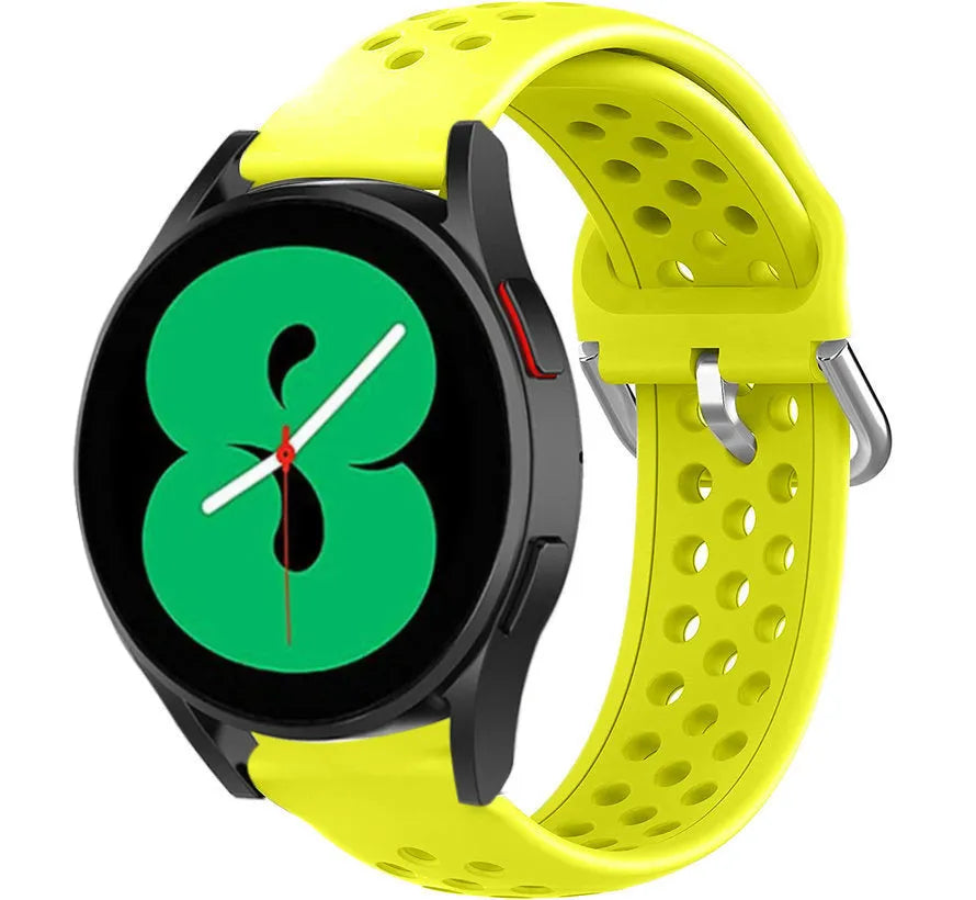Breathable Silicone Strap, yellow, on a watch, 3/4 front view