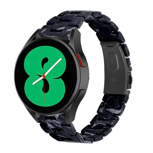 Metal Resin Strap, black/white, on a watch, 3/4 front view