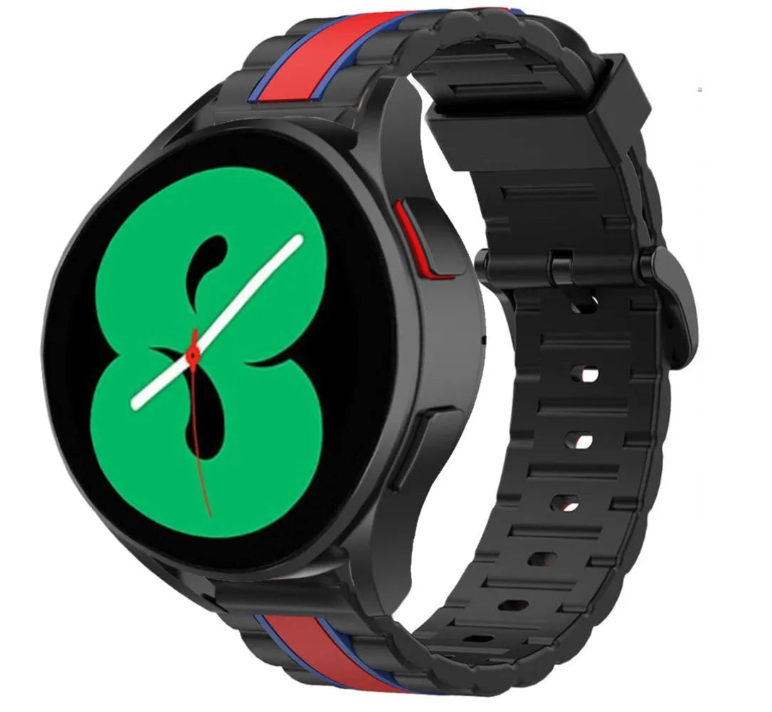 Silicone Special Edition Strap, black/red, on a watch, 3/4 front view