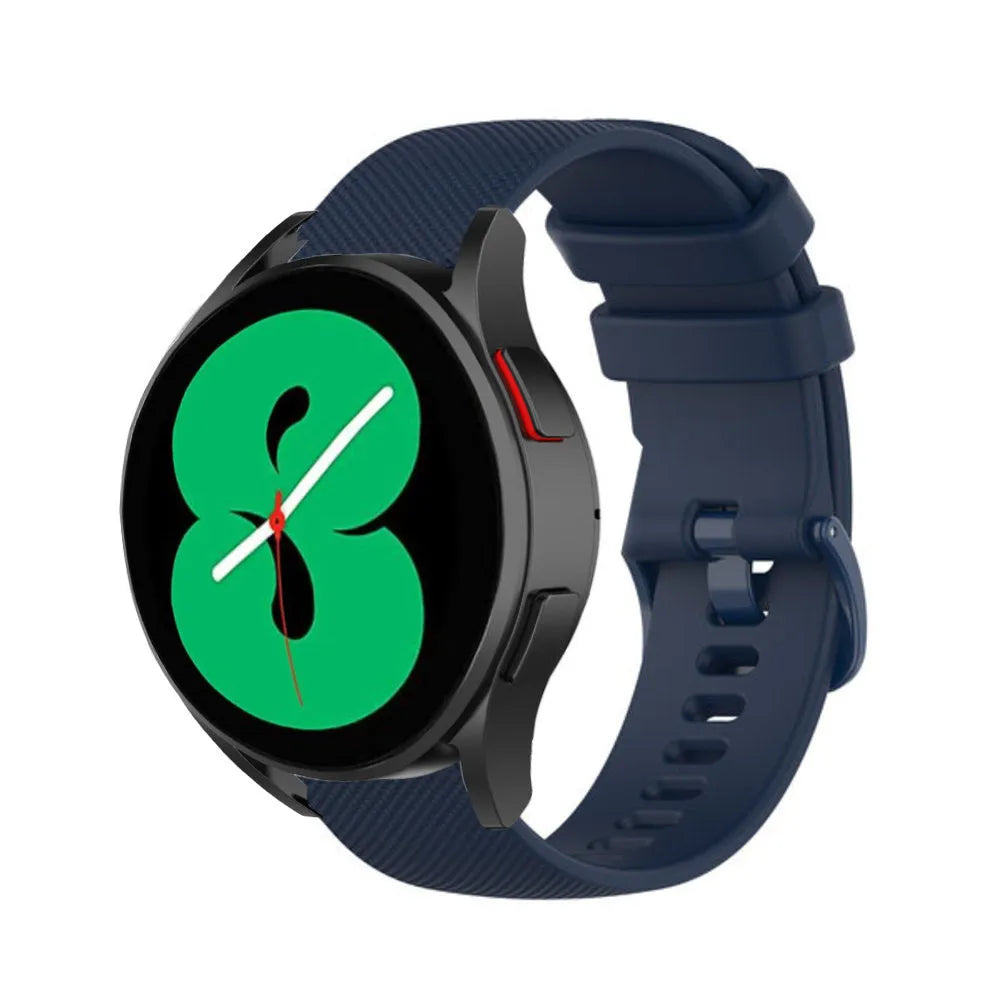 Premium Silicone Strap, dark blue, on a watch, 3/4 front view