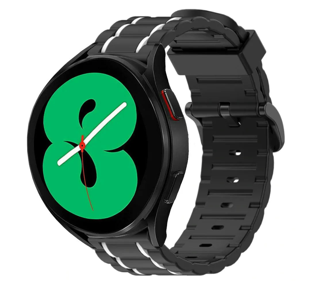 Silicone Strap 'Tough', black/white, on a watch, 3/4 front view