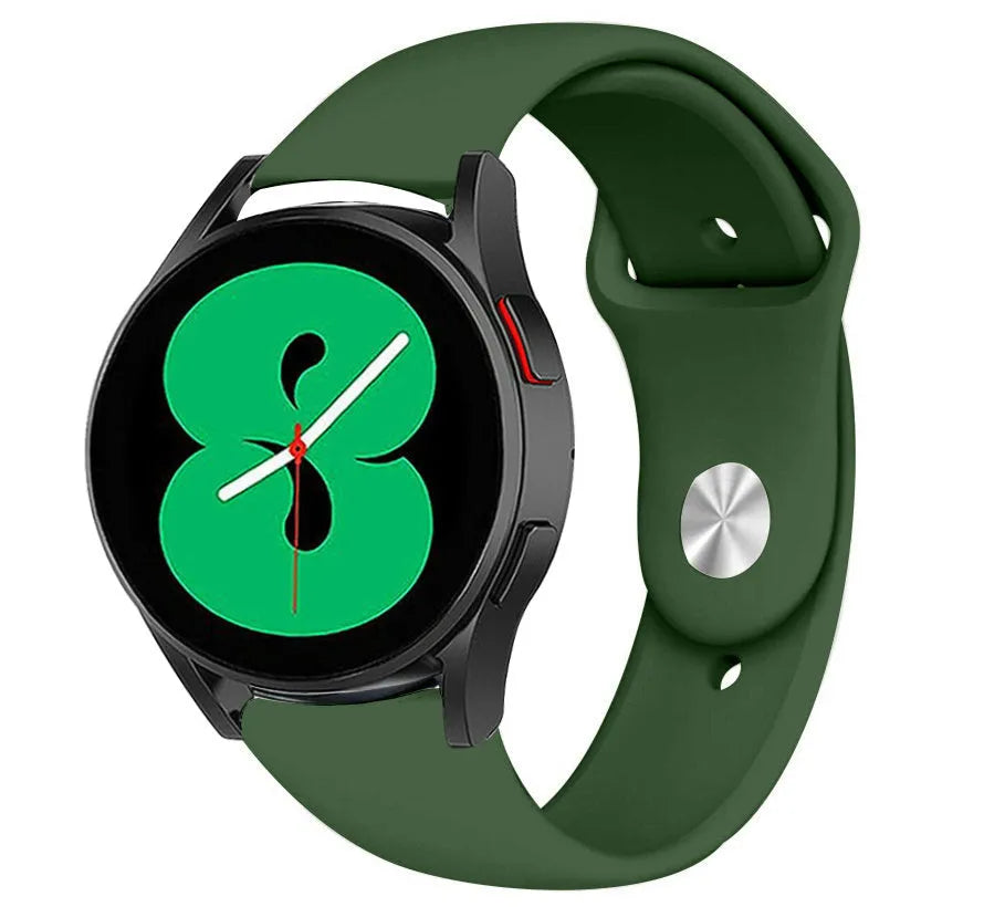 Silicone Sport Strap, army green, on a watch, 3/4 front view