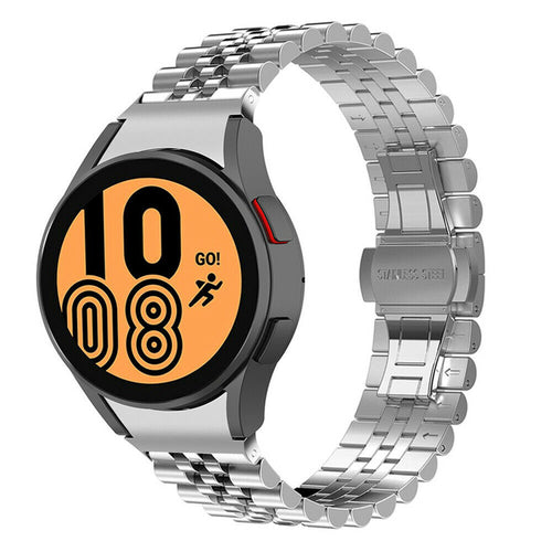 Jubilee Steel Strap, silver, on a watch, 3/4 front view