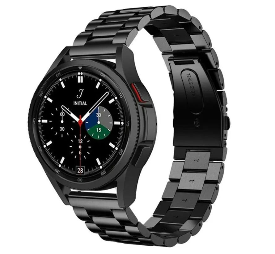 Steel Strap, black, on a watch, 3/4 front view