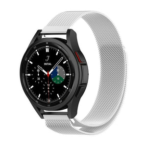 Milanese Strap, silver, on a watch, 3/4 front view