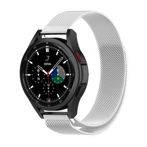 Milanese Strap, silver, on a watch, 3/4 front view