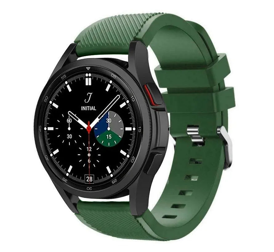 Twill Silicone Strap, army green, on a watch, 3/4 front view