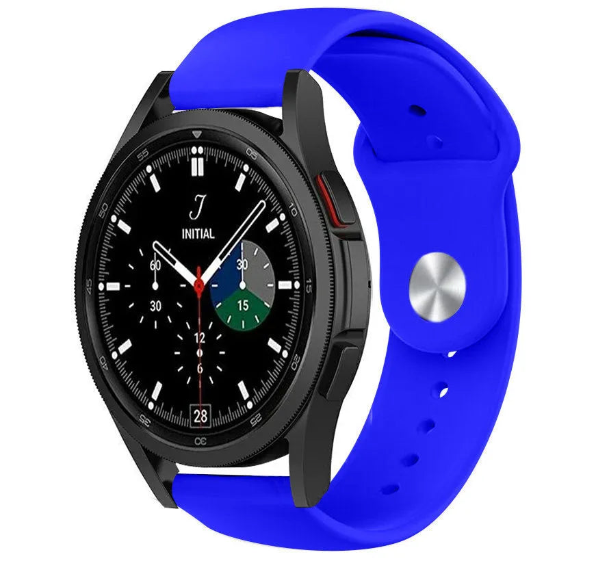 Silicone Sport Strap, blue, on a watch, 3/4 front view
