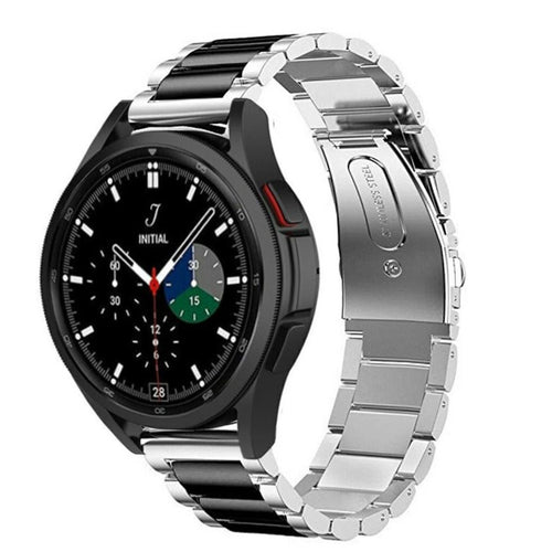 Steel Strap, silver/black, on a watch, 3/4 front view
