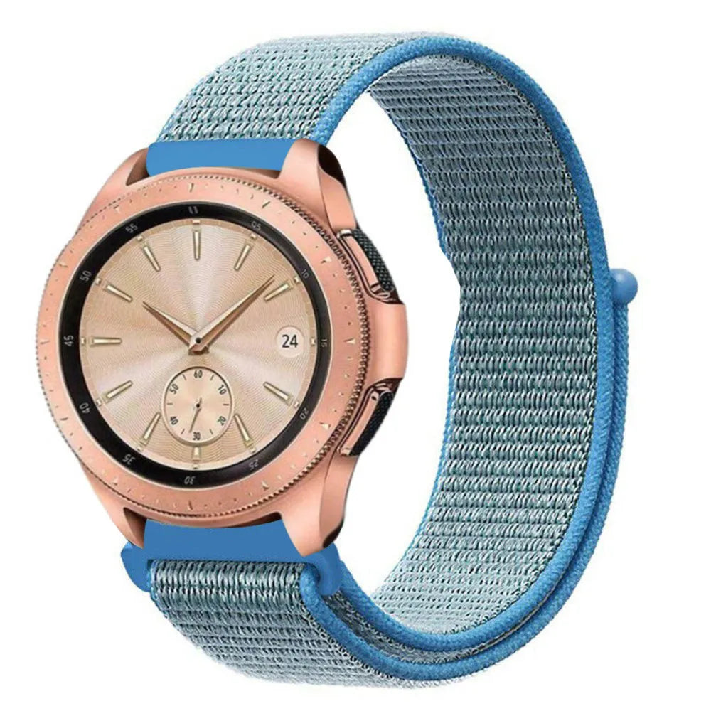 Nylon Strap, blue, on a watch, 3/4 front view