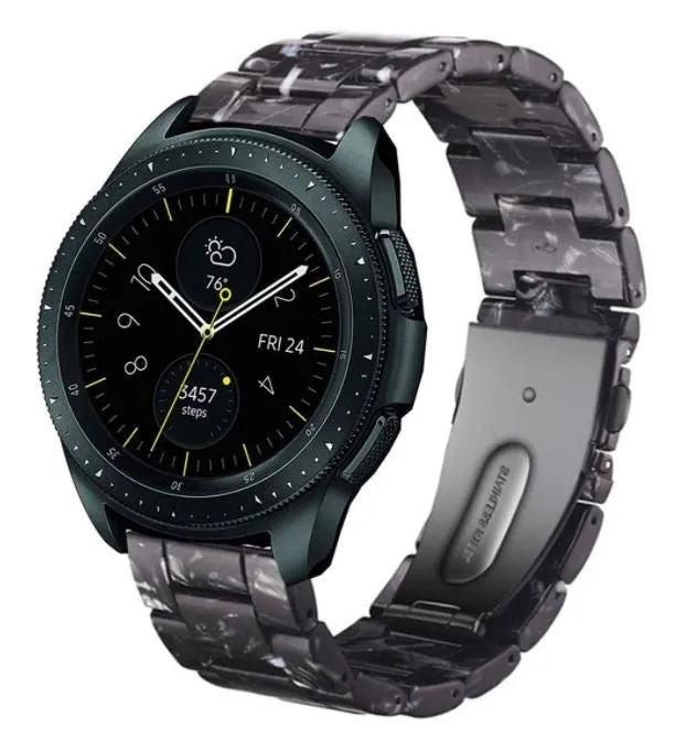 Metal Resin Strap, black/white, on a watch, 3/4 front view