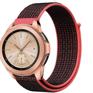Nylon Strap, black/coral, on a watch, 3/4 front view