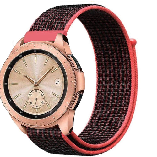 Nylon Strap, black/coral, on a watch, 3/4 front view