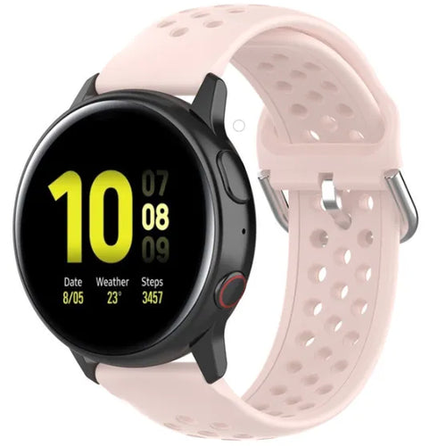 Breathable Silicone Strap, pink, on a watch, 3/4 front view