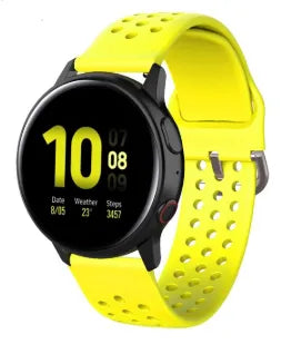 Breathable Silicone Strap, yellow, on a watch, 3/4 front view