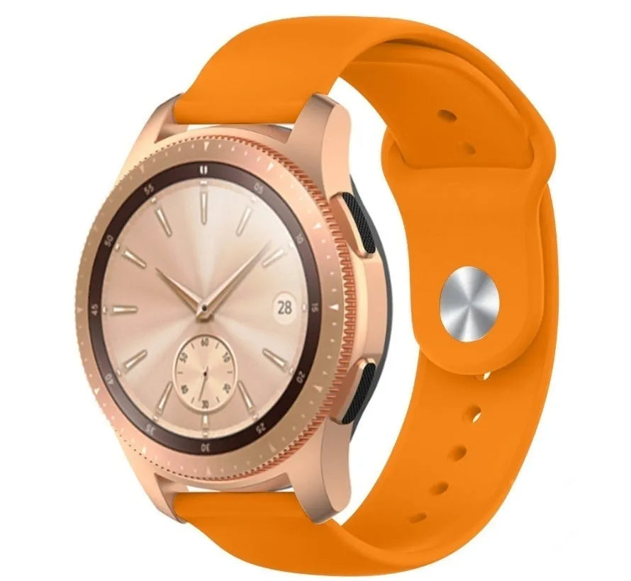 Silicone Sport Strap, orange, on a watch, 3/4 front view