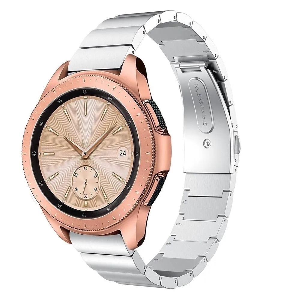 Premium Metal Strap, silver, on a watch, 3/4 front view