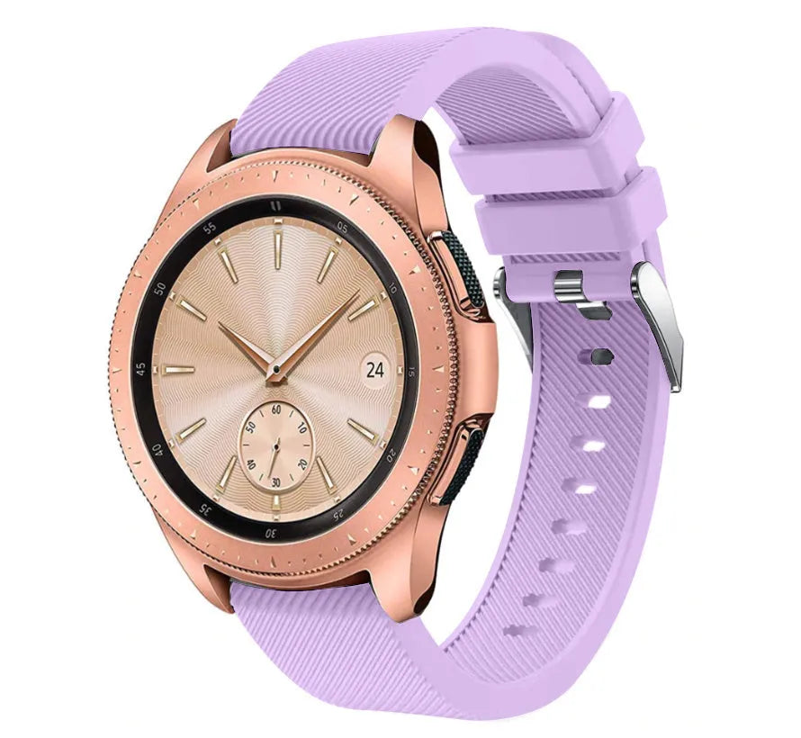 Twill Silicone Strap, lilac, on a watch, 3/4 front view