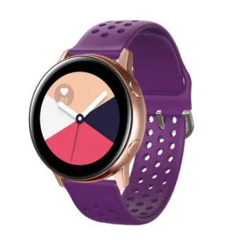 Breathable Silicone Strap, purple, on a watch, 3/4 front view