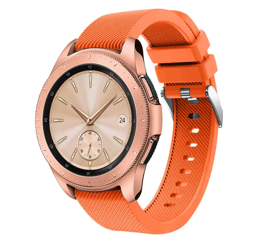 Twill Silicone Strap, orange, on a watch, 3/4 front view