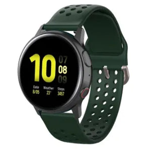 Breathable Silicone Strap, army green, on a watch, 3/4 front view