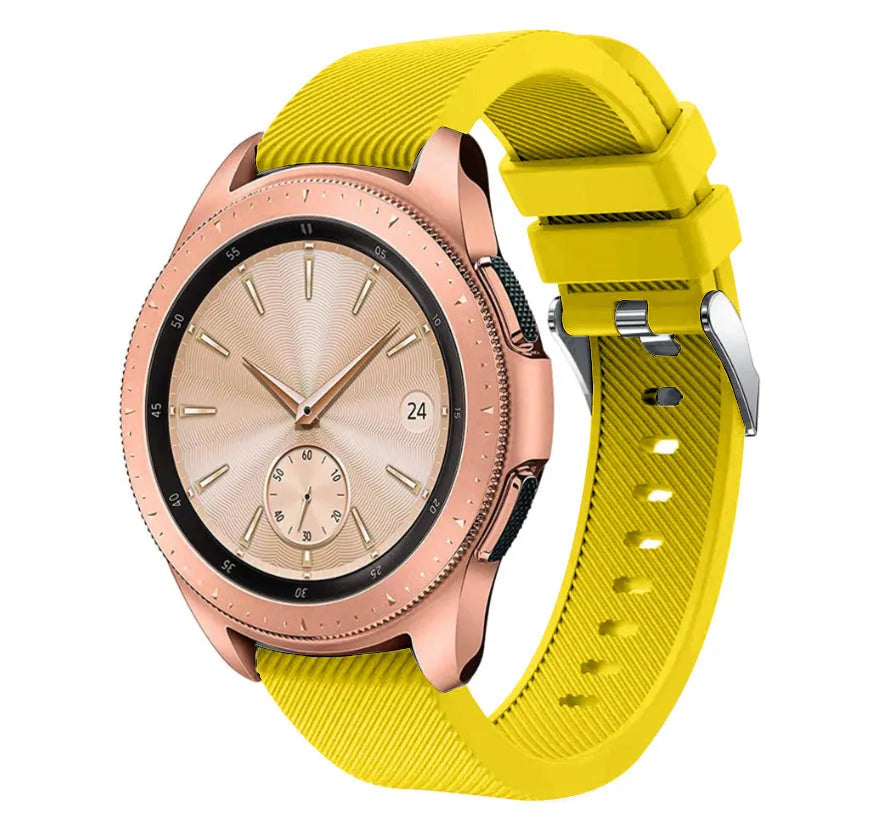 Twill Silicone Strap, yellow, on a watch, 3/4 front view