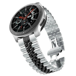 Jubilee Steel Strap, silver/black, on a watch, 3/4 front view