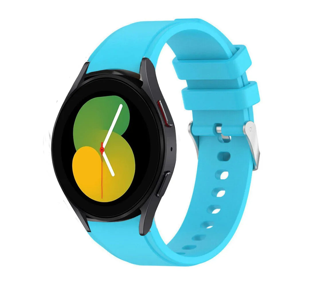 Silicone Strap 'Perfect Fit', light blue, on a watch, 3/4 front view